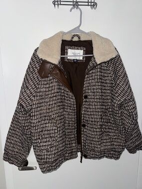 American Eagle Brown & Cream Sherpa-Lined Plaid Jacket